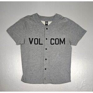 Volcom Baseball Jersey Mens XL Stone Gray Y2K Skater Button Up Shirt
